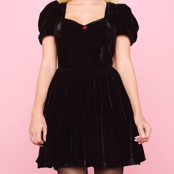 Sugar Thrillz Your Everything Velvet Puff Sleeve Dress - Picture 1 of 5